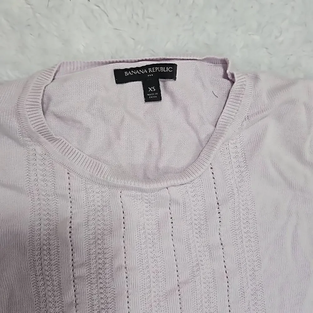 Banana Republic Pastel Lilac Pale Purple Crewneck Sweater Eyelet Size XS
